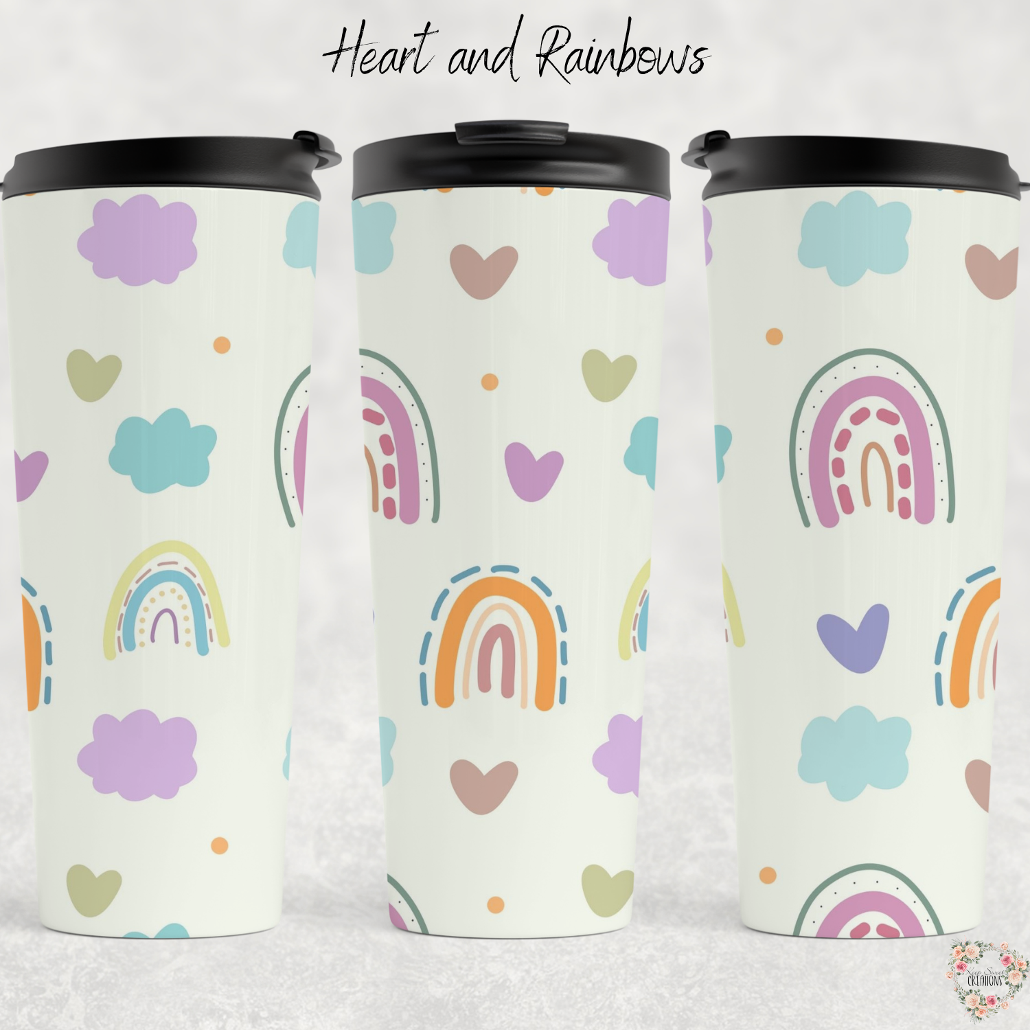 Teacher Tumbler – Hearts & Rainbows Design