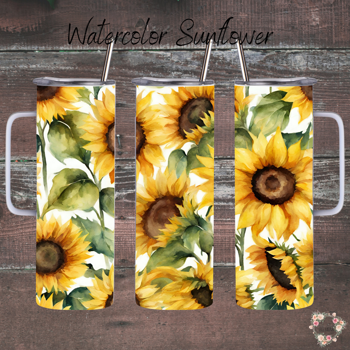 Sunflower tumbler – rustic yellow floral drinkware