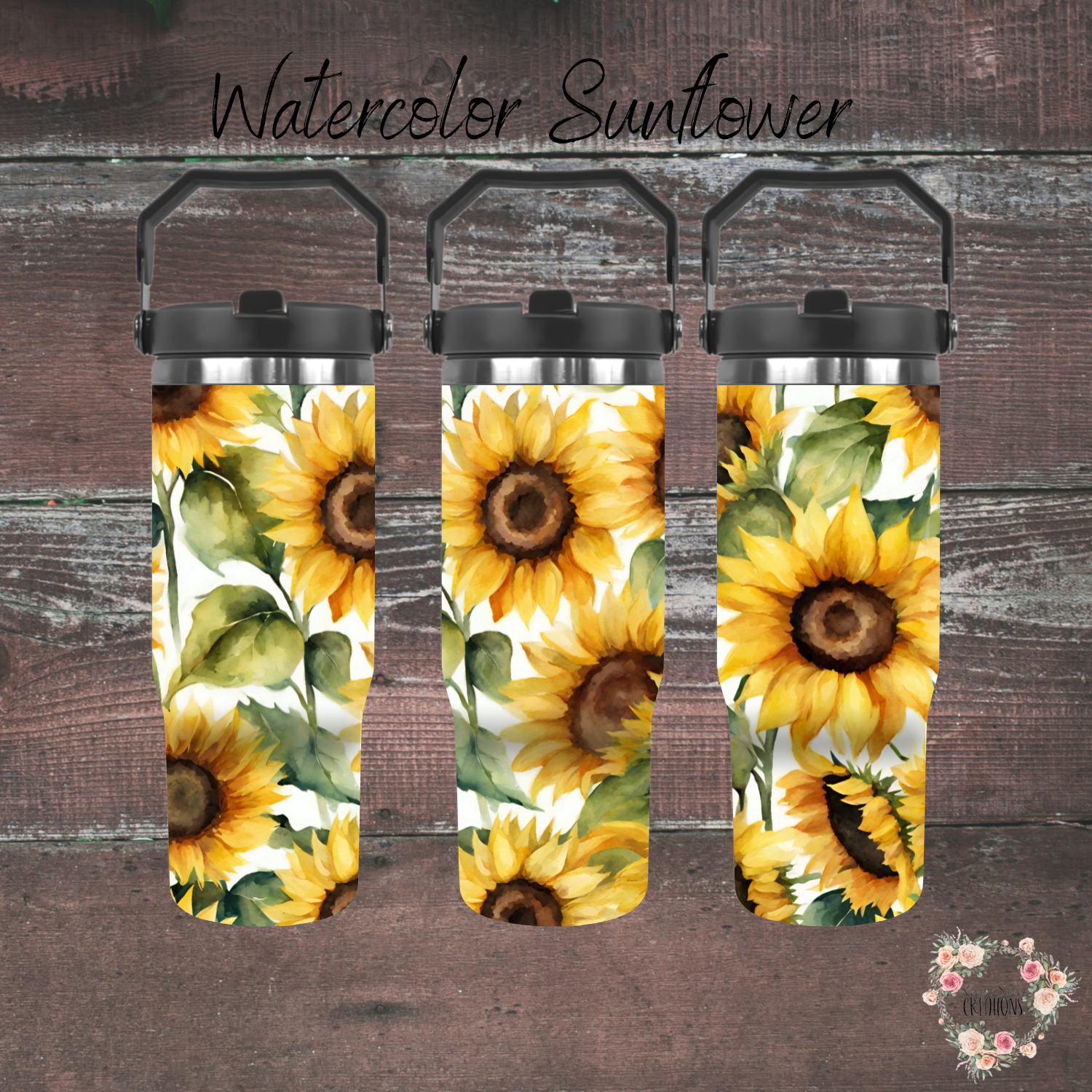 Sunflower tumbler – rustic yellow floral drinkware