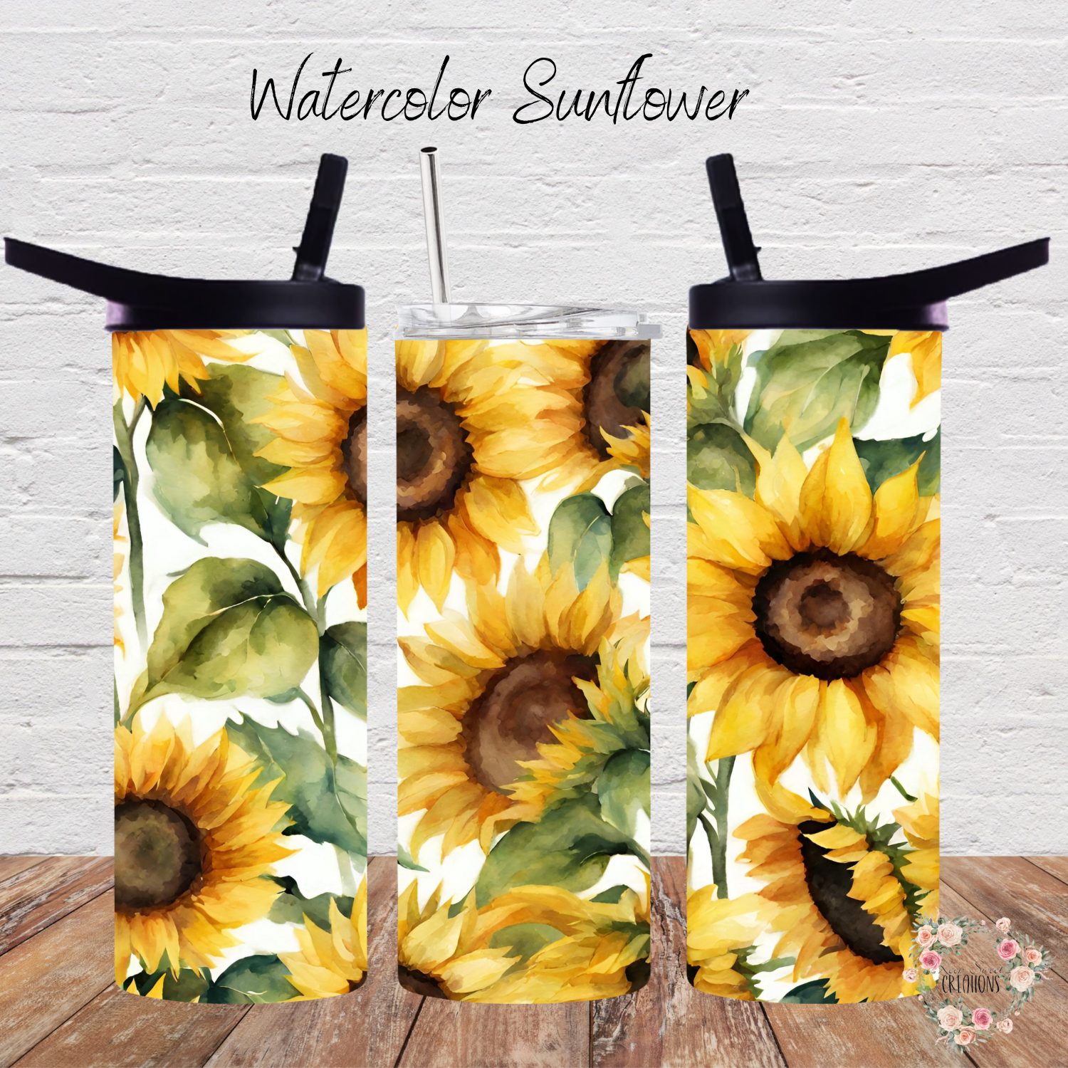Sunflower tumbler – rustic yellow floral drinkware