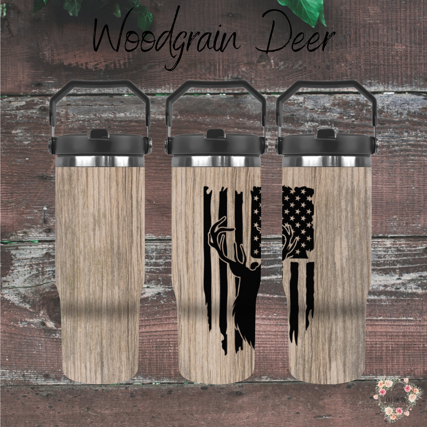 Woodgrain Deer Tumbler – Rustic Insulated Cup | Hunting & Cabin Gift