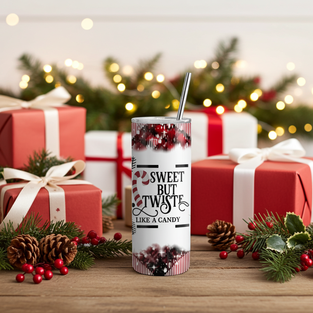 Sweet But Twisted Tumbler | Christmas Candy Cane Plaid Cup