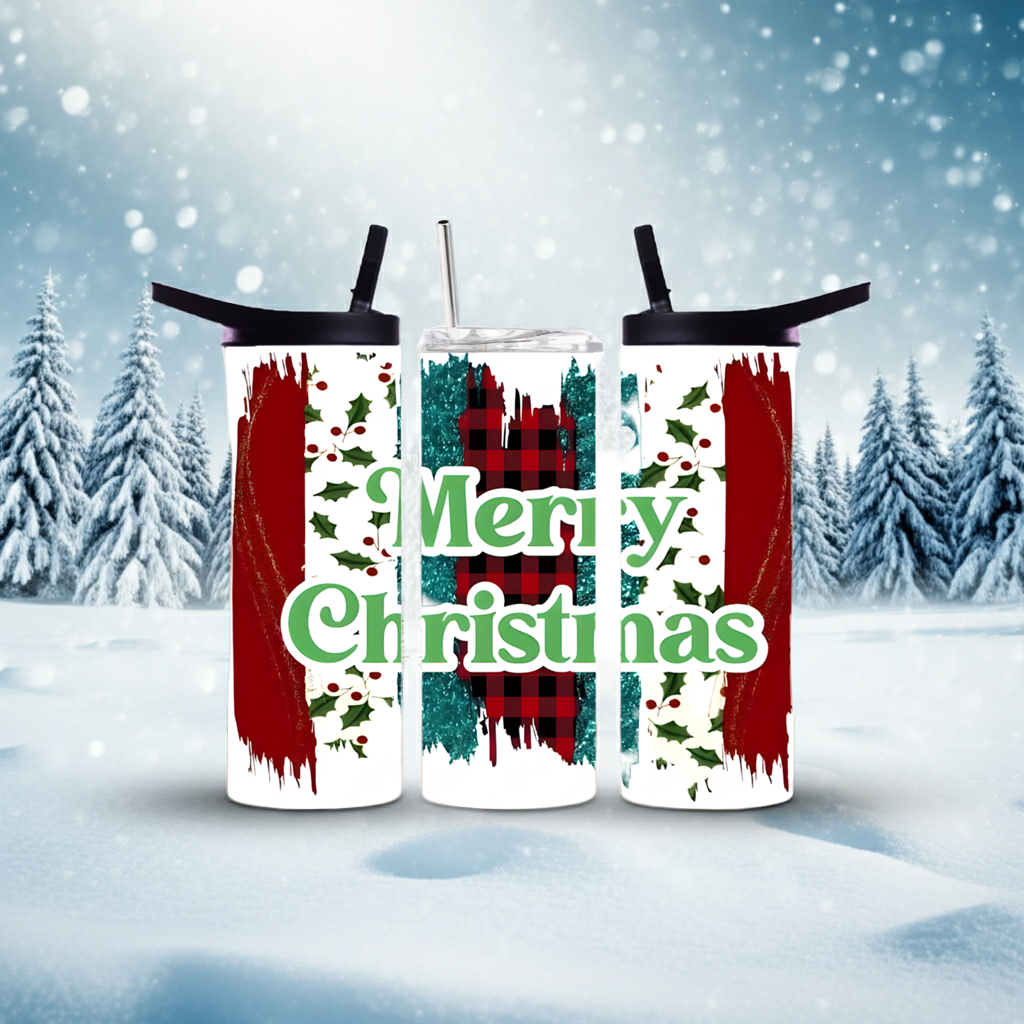 Merry Christmas Drip Tumbler | Red & Green Holiday Cup