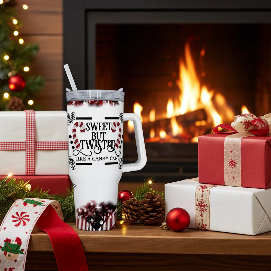 Sweet But Twisted Tumbler | Christmas Candy Cane Plaid Cup