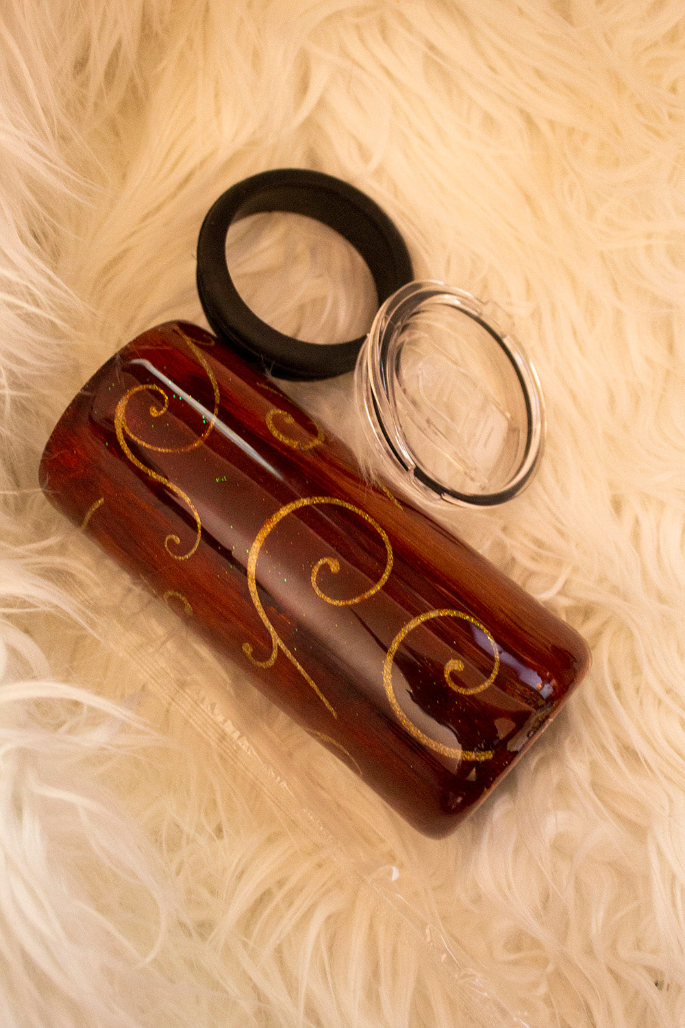 16 oz woodgrain gold swirl tumbler with lid and straw, dual-use as can cooler or tumbler