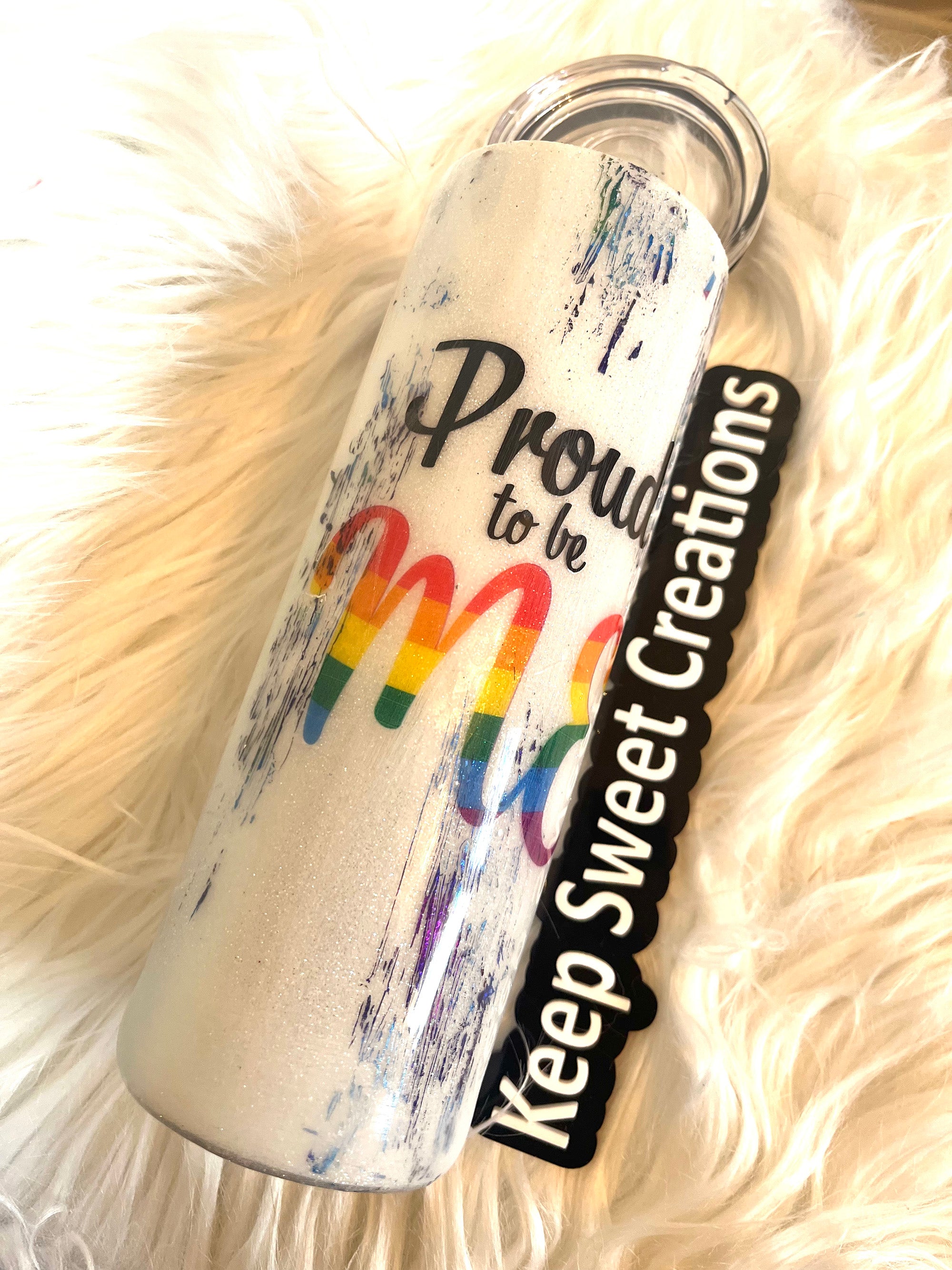 20 oz rainbow glitter pride tumbler with lid and straw